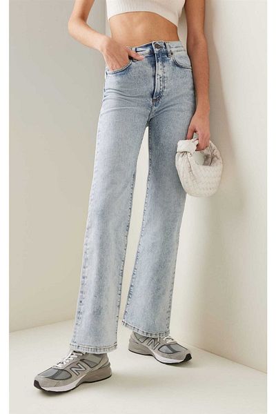 Geppetto Santa Blue Snow Wash Casual Palazzo Wideleg Jean Power Lycra pentru femei cu talie înaltă 2024