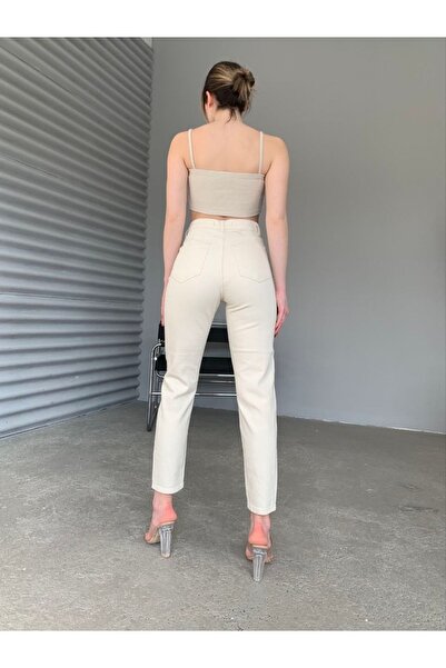 Geppetto Monera Women's Beige Mom Jean - 2024 Simple Design Trousers