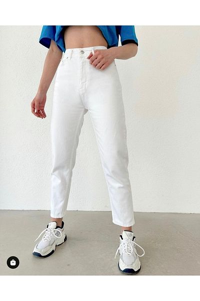 Geppetto 2024 Model Alb Blugi până la gleznă Mom Jean
