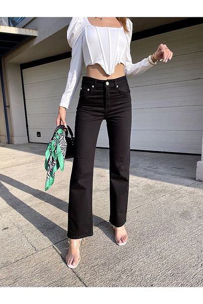 Geppetto Jnx Power Lycra Women's Black High Waist Loose Leg Loose Jans Jeans Jean 2024