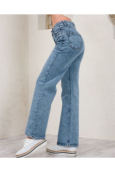 MAKRAS EXCLUSIVE Blugi largi de damă cu spălare pe zăpadă cu picioare largi, blugi de damă albastri cu picioare largi Pantaloni Palazzo Jean 2024