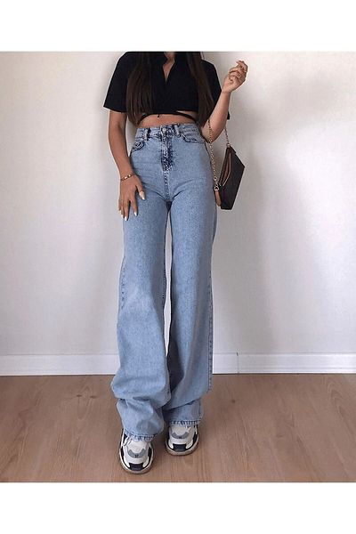 MAKRAS EXCLUSIVE Rotii Blue Snow Wash Power Lycra Super High Waist Leg Leg Jean Palazzo 2024