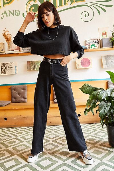 Geppetto Blugi negri Recovery Jean Loose Leg Loose Palazzo Wide Leg 2024