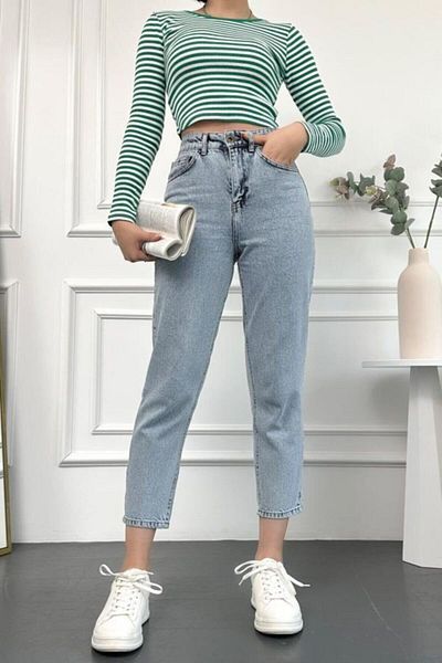 Geppetto Jeans mom cu tăietură confortabilă, albastru, cu talie înaltă, cu tăietură confortabilă, 2024