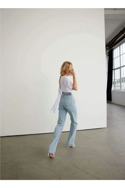 Geppetto Anii '90 Snow Wash Blue Lycra Jeans largi cu talie super înaltă Pantaloni Palazzo 2024