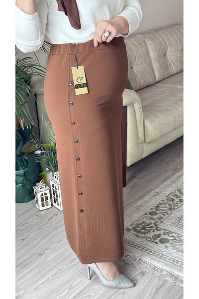 TDYtrendy Giyim Mother Pencil Buttoned Ottoman Skirt with Elastic Waist