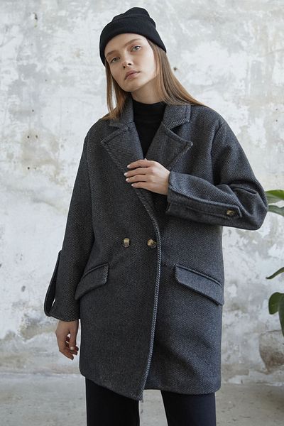 InStyle Ραμμένο παλτό με λεπτομέρεια επωμίδας - ανθρακί