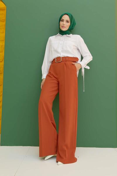 Hakimoda Tesettür Kemerli Pileli Pantolon Oranj