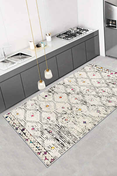 Thalia Home Kaymaz Tabanlı Yıkanabilir Baskılı Mutfak Halısı Koridor Halısı