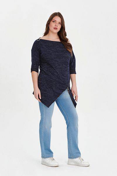 EVEN plus size بلوزة كبيرة الحجم بسحاب باللون الأزرق الداكن