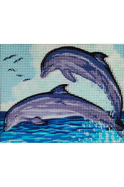 collection d'art Printed Unprocessed Tapestry Panel Etamine Dolphin Fishes Patterned 14x18cm