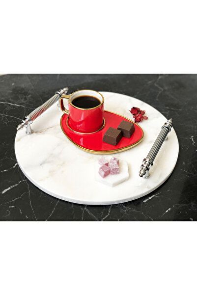 Modestmar Natural Marble Round Presentation Tray Silver Handle Mrm0142