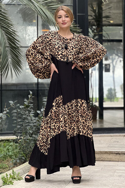 SaklıButik Rochie lejeră cu imprimeu leopard - SK-2872