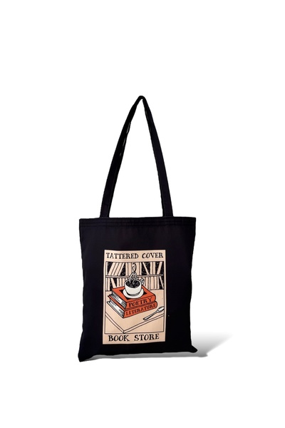 Toz Vintage Geantă neagră de umăr din pânză de cafea cu model dublu