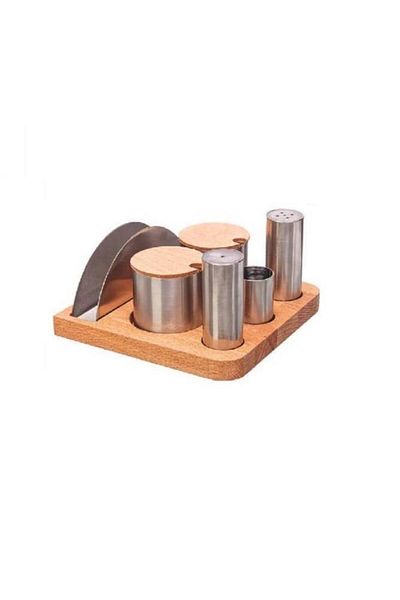 Kısmet Salt Shaker Napkin Holder Spice Rack Set 6 Pieces Wooden