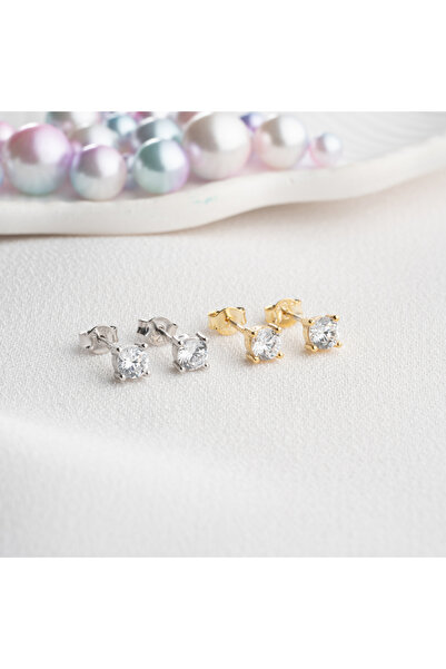 Nereze 925 Ayar Gümüş Pırlanta Montür 4 mm Tektaş Küpe