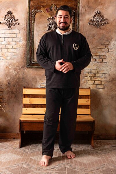 AlsenStore Men's Long Sleeve Two Thread Pajamas Set Buttoned Plus Size