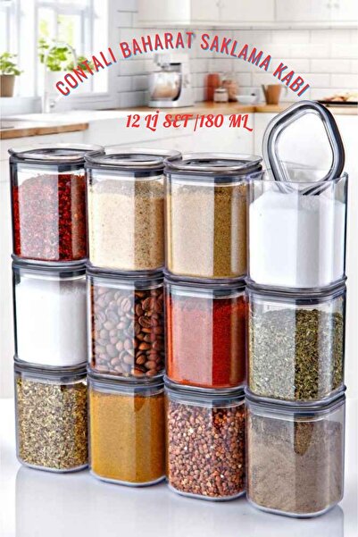 Tuka Home 12 Adet Contalı Kare 180 ml Baharat Saklama Kabı