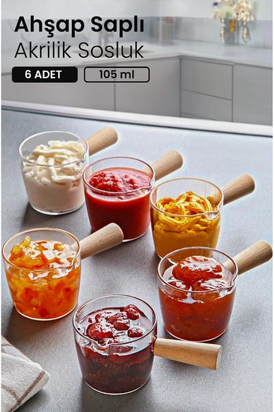 WuuQ 6-Piece Wooden Handle Mica Jam Bowl Sauce Bowl Tableware Presentation Breakfast Set