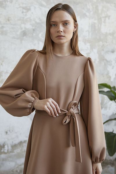 InStyle Rochie de scuba cu mâneci cu balon - Camel