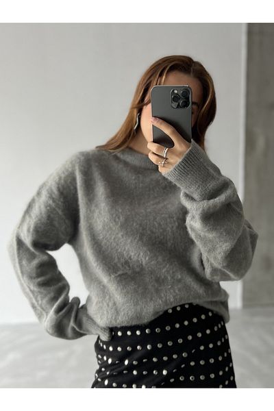 Laluvia Šedý značkový model měkký pletený svetr