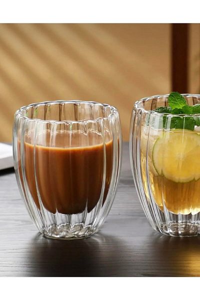 BuNeBox Heat Resistant Borosilicate Twisted Cup with Double Walls |   Coffee and Presentation Glass 250 ml