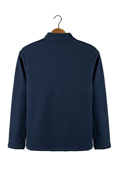 Terapi Men Erkek Lacivert Yarım Fermuarlı Basic Düz Sweatshirt