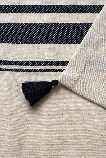 Denizli Concept Lacivert Çizgili Masa Örtüsü - Püsküllü Masa Örtüsü 160x220 Cm - Tereza Sofra Düzen