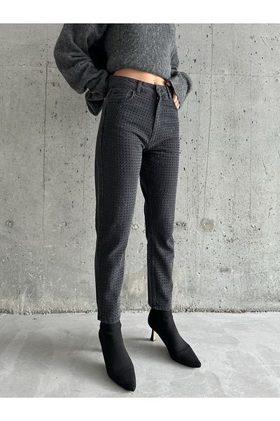 Laluvia Anthrazitfarbene Markenmodell-Jeans mit Steinfront