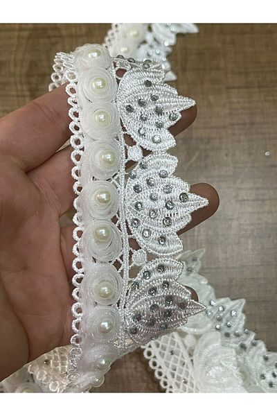 Gönülden Tasarım EN 4 CM PERLE DE PERLE ALBE FLORELE DE BORDURĂ DE BORDURĂ ACCESORIUL DE CUSUT 1 METR