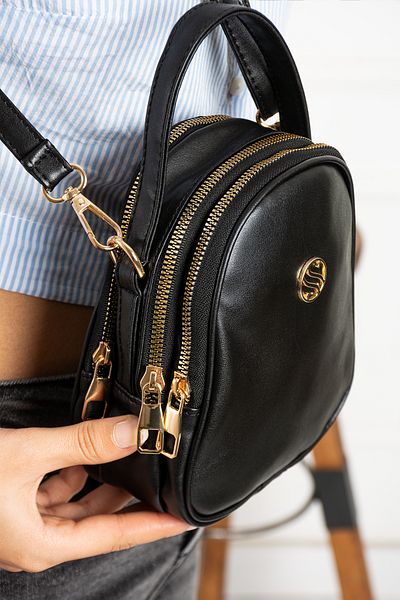 Lifonbag Women's Black Small Size 3 Compartment Adjustable Cross Shoulder Bag 5058