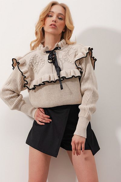 İKLİM LİFE SWEATER WITH COLLAR RIBBON