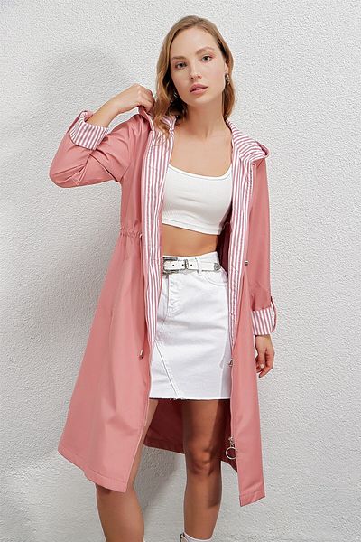 hazelin Trench lung cu glugă cu talie roz pentru femei Hzl22w-bd 190911