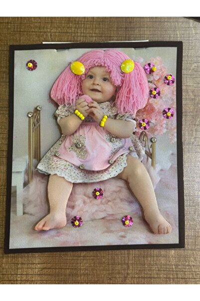 Gönülden Tasarım 22x19 Cm 3 Boyutlu Taş Pul Payet İşleme Çocuk Arma Pembe