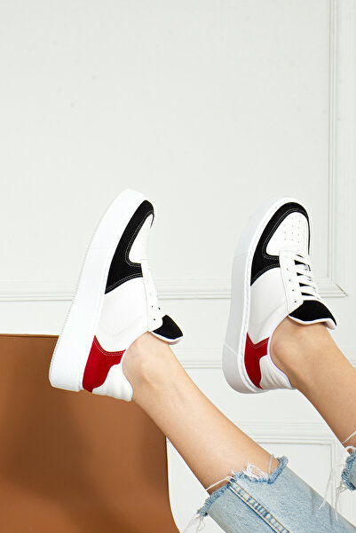 Trendpink Negru Roșu Plat Ușor Cusut Talpă Cu șireturi Branț ortopedic zilnic...