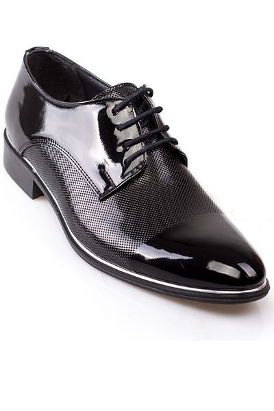 depderi Men's Classic Patent Leather Black Shoes