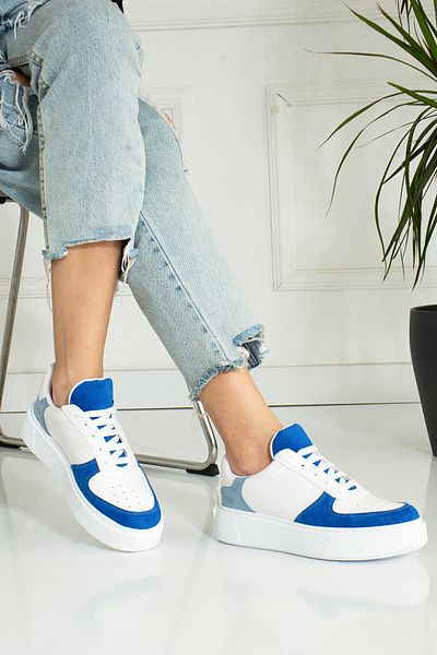 Trendpink Sax Blue Baby Blue Talpă plată cu cusături ușoare Talpă ortopedică zilnică cu șireturi Pantofi de damă