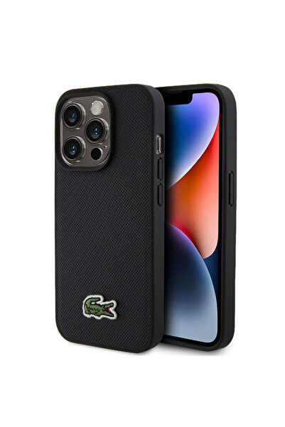 Lacoste iPhone 15 Pro Kılıf Lacoste Lisanslı PU Pike Desenli İkonik Timsah Dokuma Logolu Kapak