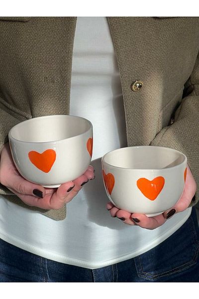 MeGgDecor وعاء برتقالي على شكل قلب مكون من قطعتين