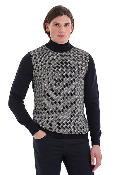 Hatemoğlu Navy Blue Regular Fit Jacquard Half Turtleneck Sweater