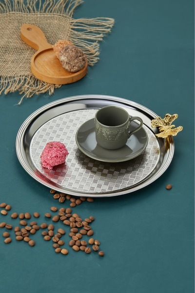 Cooker Yuvarlak Sunum Kahve Tepsisi