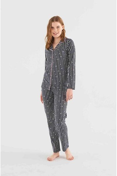 Mod Collection Mod 3793 Snowflake Patterned Neck Buttoned Shirt Pajamas Set