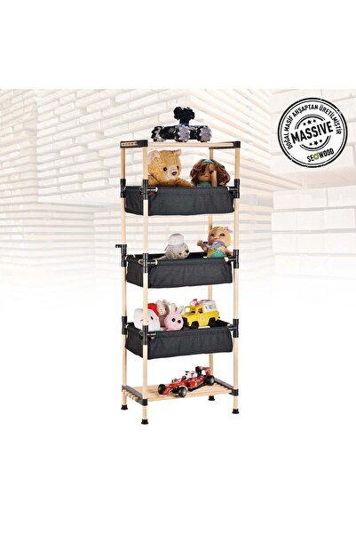 SEOWOOD Ahşap Çok Amaçlı Modüler 3 Kumaş Sepetli Raf & Mutfak Banyo Rafı & Oy...