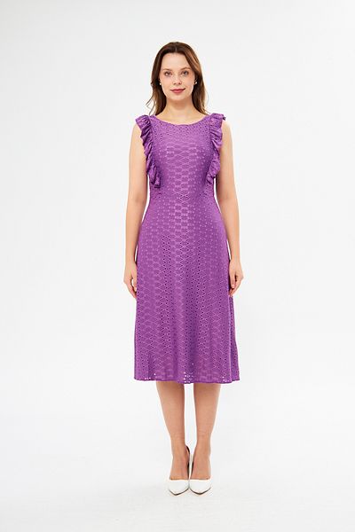 bayansepeti Purple Midi Evening Dress - Stretchy Fabric with Flutter Sleeve and Lining, for Graduation 084