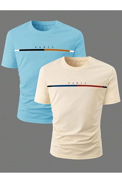 MOONBULL Men's PARIS Printed 2-Piece Oversize T-shirt with Six Lines Detail