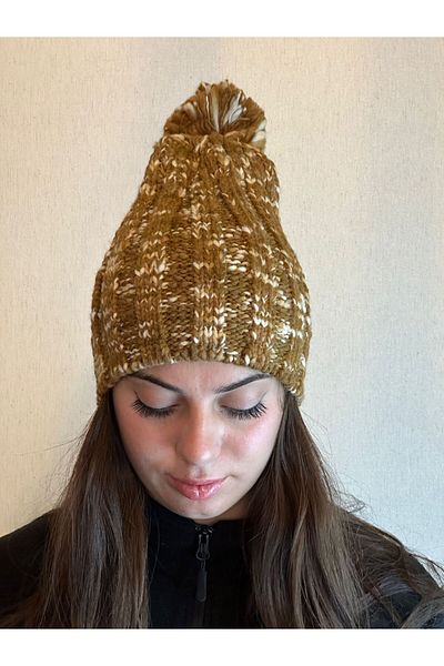Gönülden Tasarım HAND KNITTED DESIGN POMPOM HAIR BRAIDED BEANIE UNISEX BEANIE