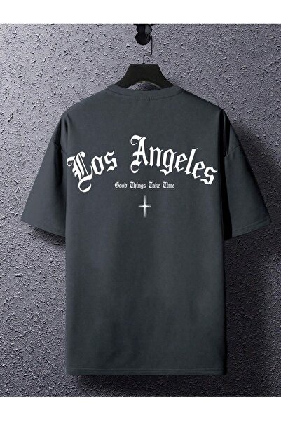 MOONBULL Men's Los Angeles Good Things Back Printed Oversize T-shirt