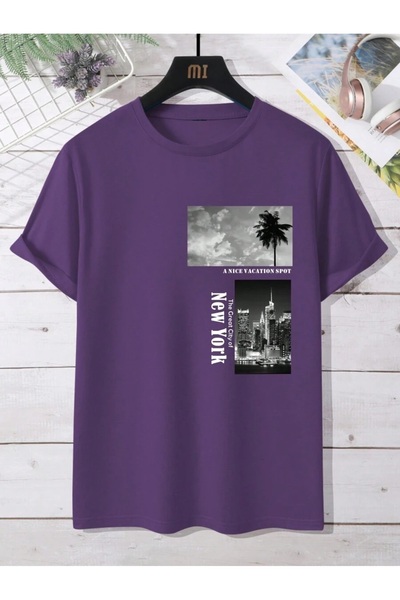 MOONBULL Ανδρικό αριστερό μπλουζάκι στήθος New York Picture Printed Oversize