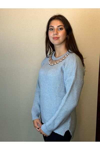 Gönülden Tasarım TRICOAT GULER DE PERLE ȘI PAIETĂ CU COLAR PULOVER TRICOTAT FEMEI