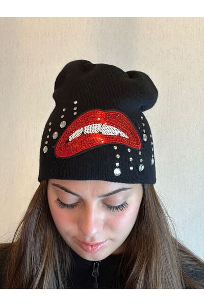 Gönülden Tasarım Sequin Armaa Appliqued Stoned Beret Women's Beret